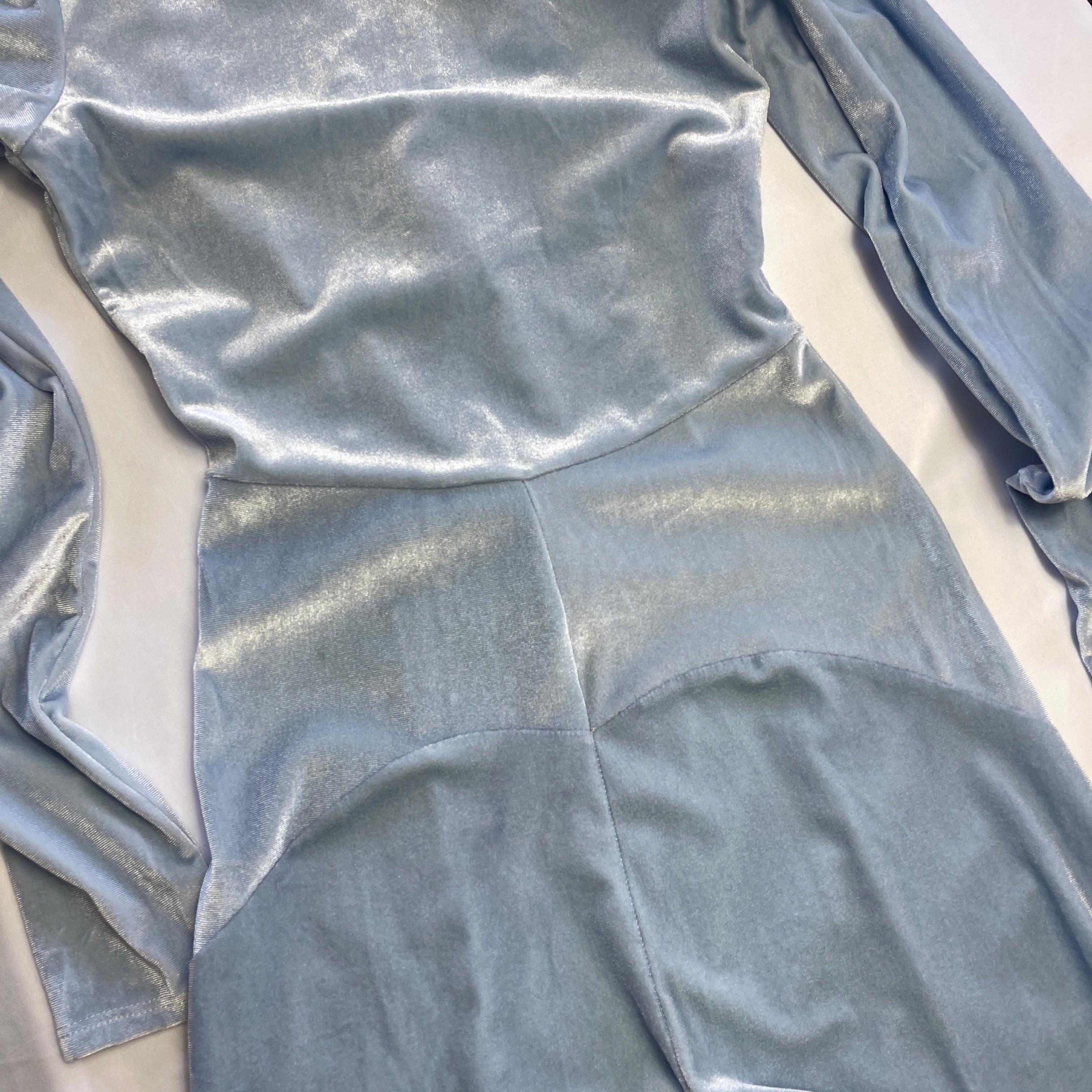 Baby Blue Velvet Long Sleeve Jumpsuit