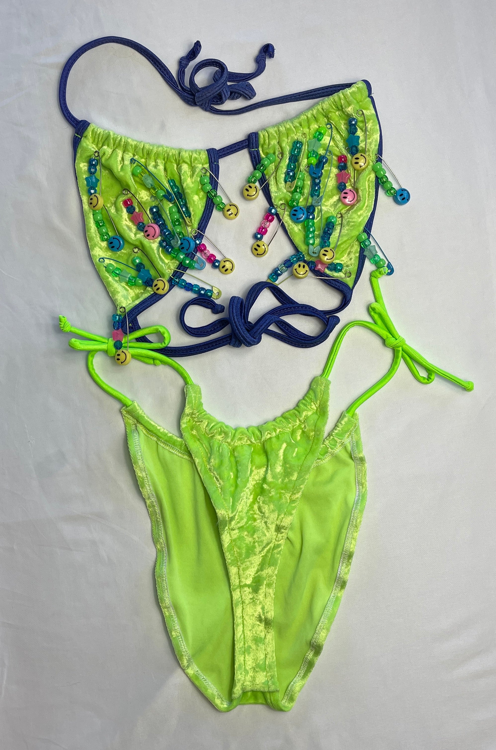 Neon Green Velvet Say Cheese Kandi Set