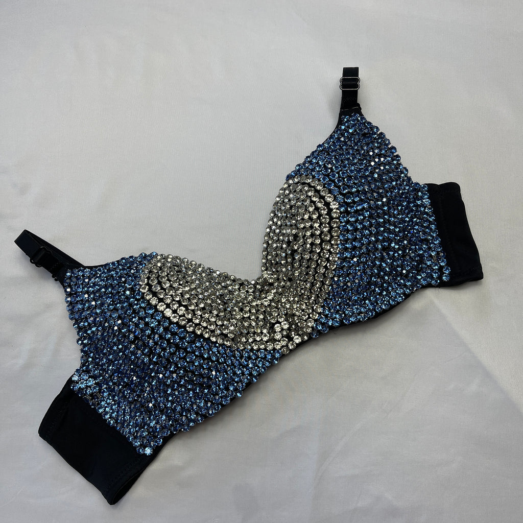 Silver and Blue Rhinestone Heart Shaped Bra