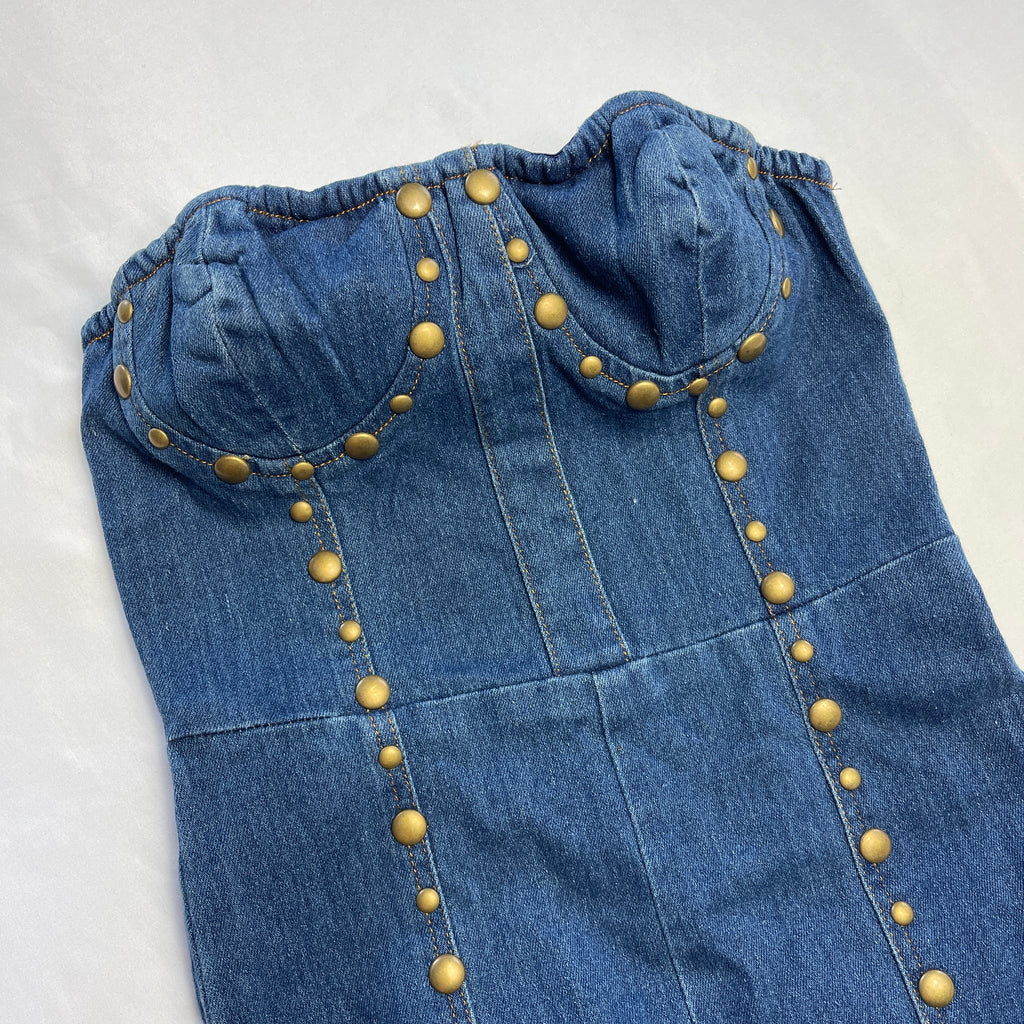 Strapless Studded Demin Jumpsuit